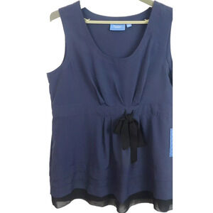 SIMPLY VERA Wang Size Large Navy Blue Poly Blouse Pleat Tie Decor Women's $48